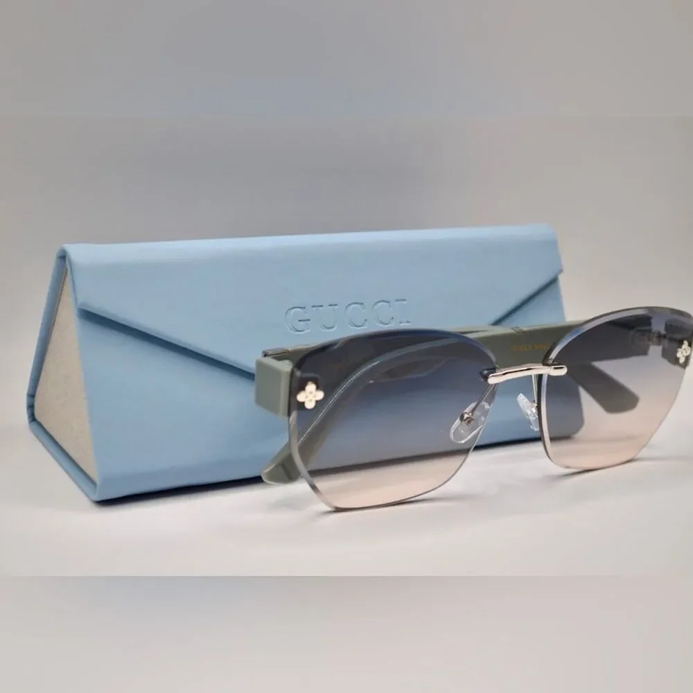 Gucci Women’s Sunglasses | Silver & Grey-Blue Frame | Blue-Brown Gradient Lens - Picture 3 of 16